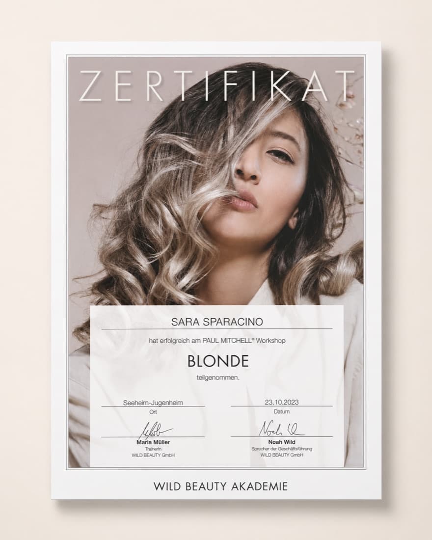 Zertifikat: Paul Mitchell Workshop: Blonde